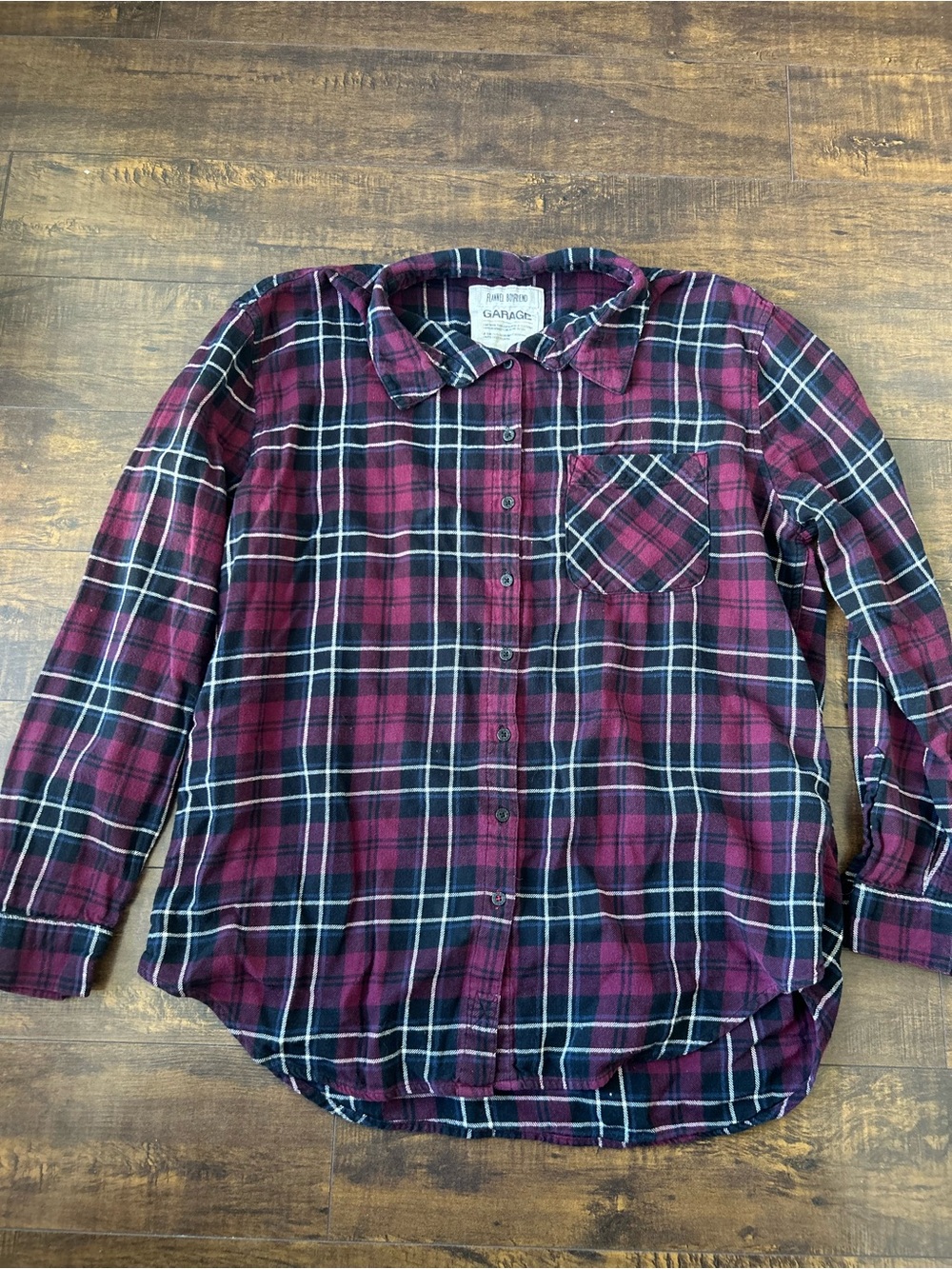 Garage Burgundy and Black Plaid Button-Up Shirt